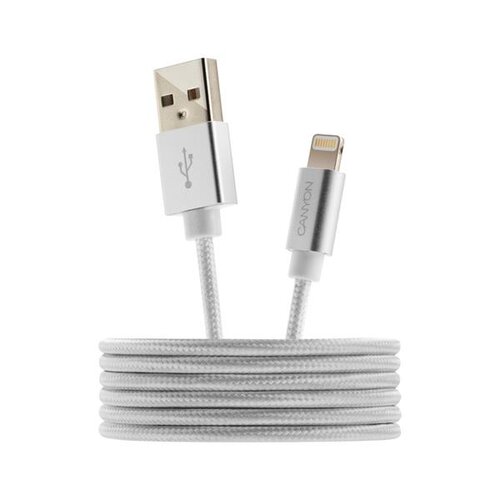 Canyon CNS-MFIC3PW, 1m prémiový opletený kábel Lightning/USB, MFI schválený Apple, perleťovo biely