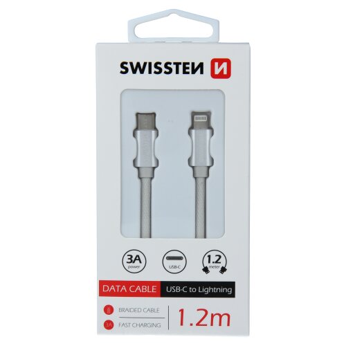 Dátový kábel Swissten USB-C/Lightning 1.2m Biely opletený