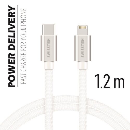 Dátový kábel Swissten USB-C/Lightning 1.2m Biely opletený