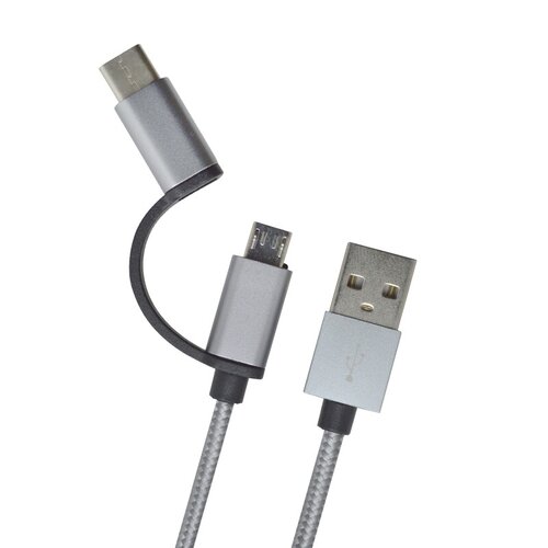 E-shop mobilNET dátový kábel 2v1, USB-C / micro USB, 1 m, 2.4A, sivý