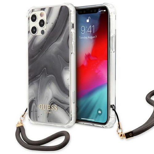 Puzdro Guess iPhone 12 Pro Max GUHCP12LKSMAGR Marble Collection - šedé