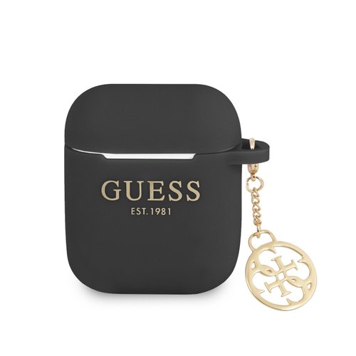 Puzdro Guess 4G Charms Airpods 1/2, silikónové - čierne