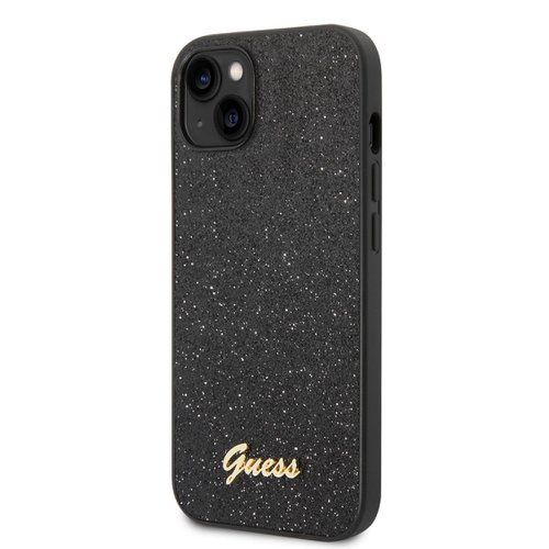 Puzdro Guess PC/TPU Glitter Flakes Metal Logo iPhone 14 - čierne