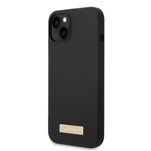 Puzdro Guess Silicone Metal Logo MagSafe iPhone 14 Plus - čierne