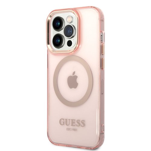 Puzdro Guess Translucent MagSafe iPhone 14 Pro - ružové