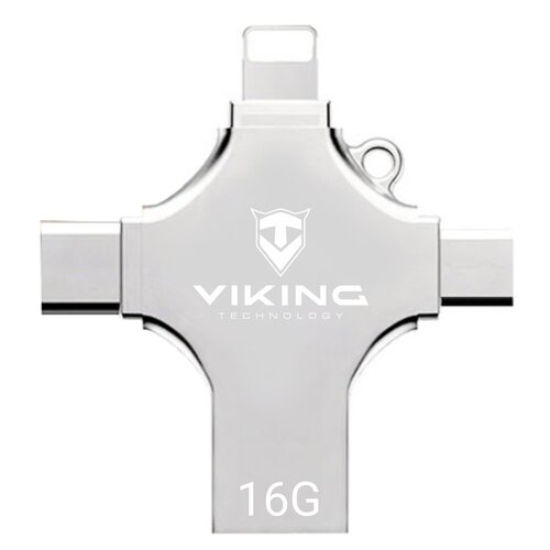 Viking USB flash disk 16GB 4v1/Flash USB/16GB/USB 3.0/USB-A + USB-C/+ Adaptér/Stříbrná