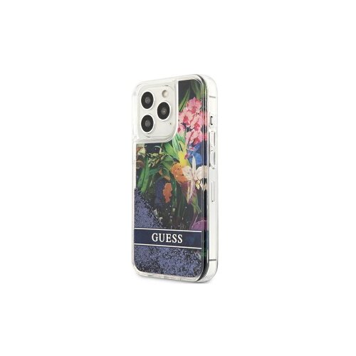 E-shop Guess case for iPhone 13 Pro GUHCP13LLFLSB blue hard case Glitter Flower