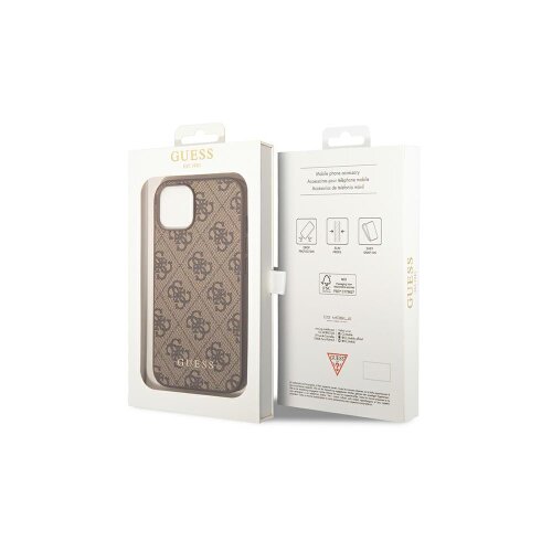 Guess case for iPhone 14 Plus 6,7" GUHCP14MG4GFBR brown Basic PC/TPU 4G PU case Gold Logo