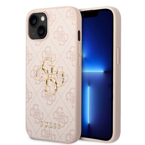 Guess PU 4G Metal Logo Zadní Kryt pro iPhone 15 Pink