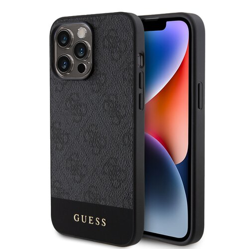 Guess PU 4G Stripe MagSafe Zadní Kryt pro iPhone 15 Pro Max Black