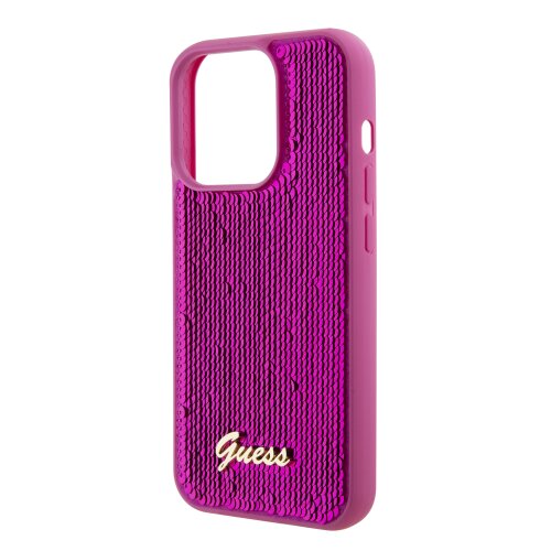 Guess Sequin Script Logo Zadní Kryt pro iPhone 15 Magenta