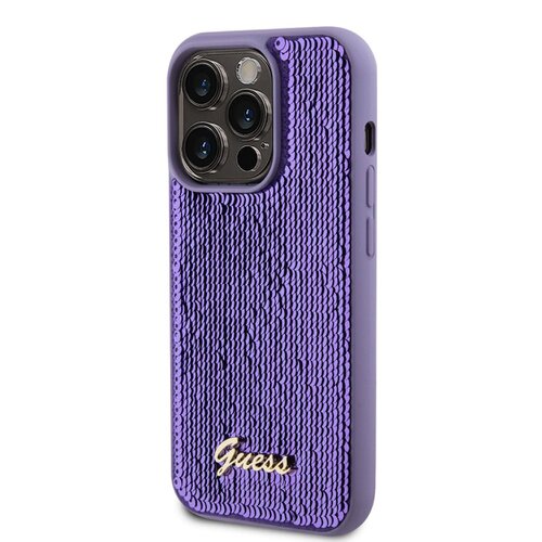 Guess Sequin Script Logo Zadní Kryt pro iPhone 15 Pro Purple