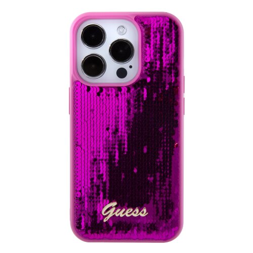 Guess Sequin Script Logo Zadní Kryt pro iPhone 15 Magenta