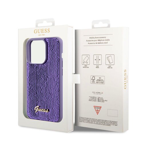 Guess Sequin Script Logo Zadní Kryt pro iPhone 15 Pro Purple