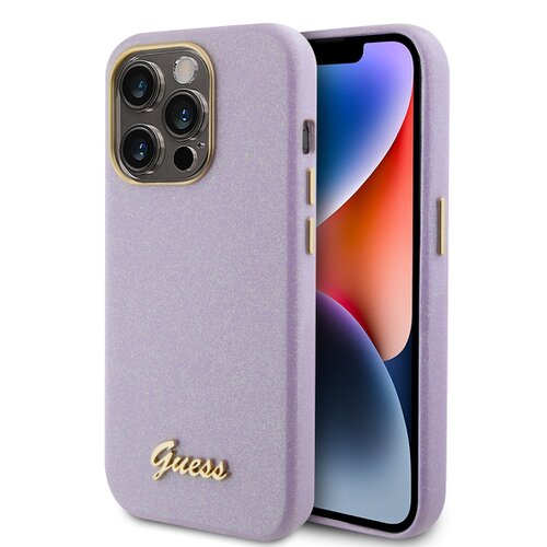 Guess PU Glitter Full Wrapped Zadní Kryt pro iPhone 15 Pro Lilac