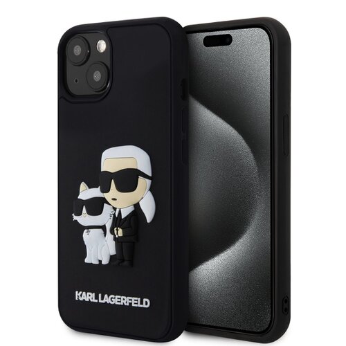 Karl Lagerfeld 3D Rubber Karl and Choupette Zadní Kryt pro iPhone 15 Black