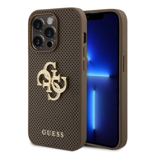 Guess PU Perforated 4G Glitter Metal Logo Zadní Kryt pro iPhone 15 Pro Max Taupe