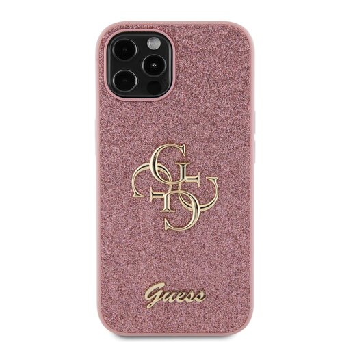 Guess PU Fixed Glitter 4G Metal Logo Zadní Kryt pro iPhone 12/12 Pro Pink