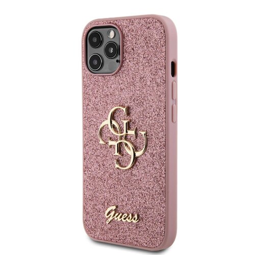 Guess PU Fixed Glitter 4G Metal Logo Zadní Kryt pro iPhone 12/12 Pro Pink