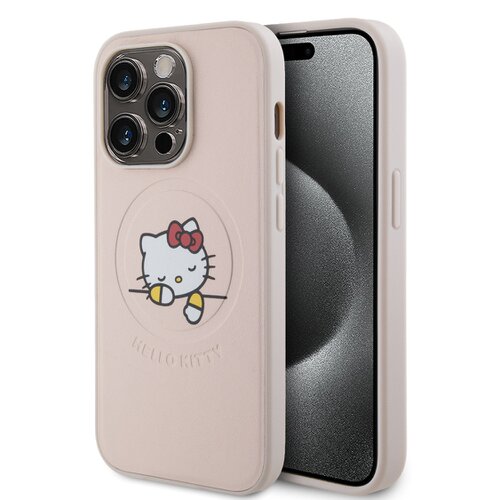 Hello Kitty PU Kitty Asleep Logo MagSafe Zadní Kryt pro iPhone 15 Pro Pink