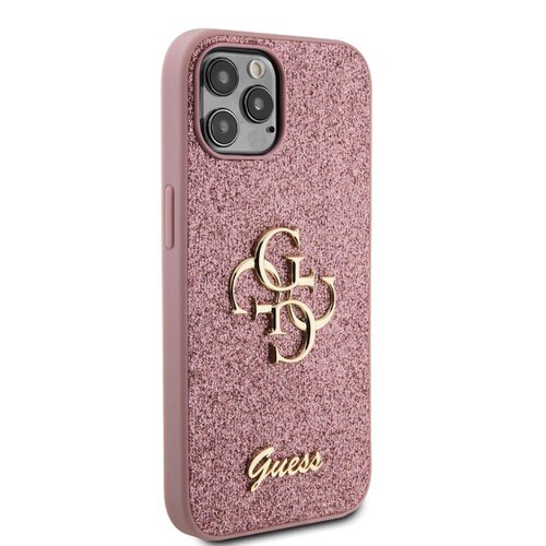 Guess PU Fixed Glitter 4G Metal Logo Zadní Kryt pro iPhone 12/12 Pro Pink