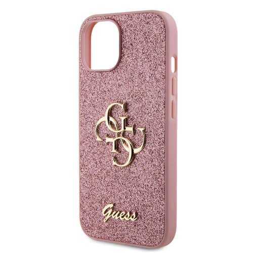 Guess PU Fixed Glitter 4G Metal Logo Zadní Kryt pro iPhone 12/12 Pro Pink