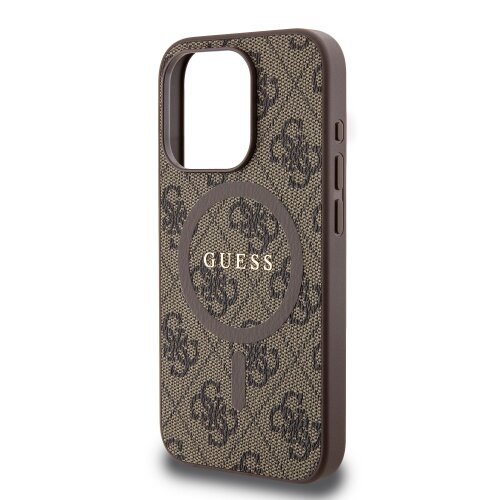 Guess PU Leather 4G Colored Ring MagSafe Zadní Kryt pro iPhone 15 Pro Max Brown