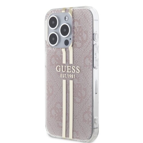 Guess IML 4G Gold Stripe Zadní Kryt pro iPhone 15 Pro Max Pink