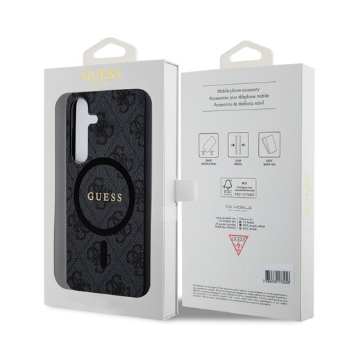 Guess PU Leather 4G Colored Ring MagSafe Zadní Kryt pro Samsung Galaxy S24+ Black