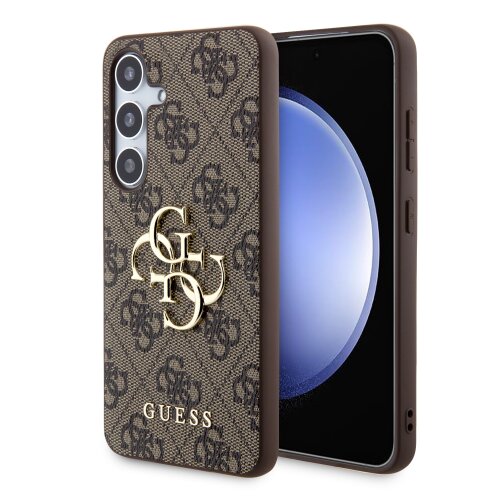 Guess PU 4G Metal Logo Zadní Kryt pro Samsung Galaxy S24 Brown