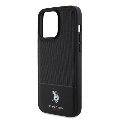 U.S. Polo PU Leather Mesh Pattern Double Horse Zadní Kryt pro iPhone 15 Pro Black