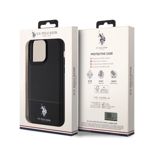 U.S. Polo PU Leather Mesh Pattern Double Horse Zadní Kryt pro iPhone 15 Pro Black