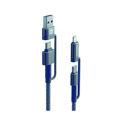 Dátový kábel Swissten Kevlar 4in1 USB-C (USB-A)/USB-C (Lightning) 3A 1,5m Čierny