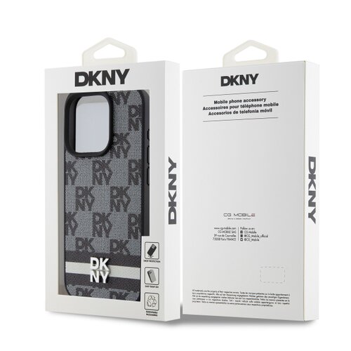 DKNY PU Leather Checkered Pattern and Stripe Zadní Kryt pro iPhone 13 Pro Black