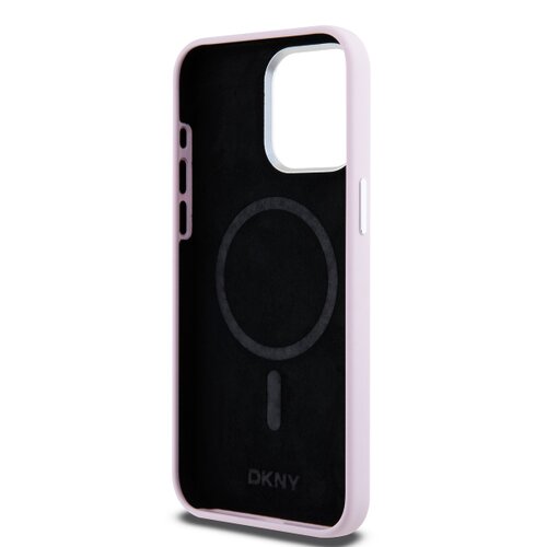 DKNY Liquid Silicone Silver Metal Logo Magsafe Zadní Kryt pro iPhone 15 Pro Max Pink