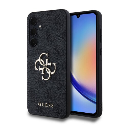 Guess PU 4G Metal Logo Zadní Kryt pro Samsung Galaxy A35 5G Grey