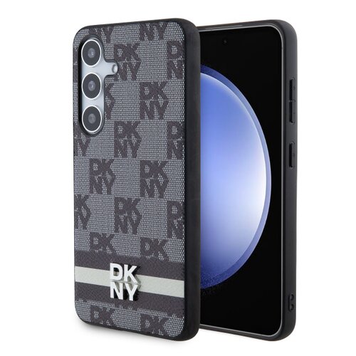 DKNY PU Leather Checkered Pattern and Stripe Zadní Kryt pro Samsung Galaxy S24 Black