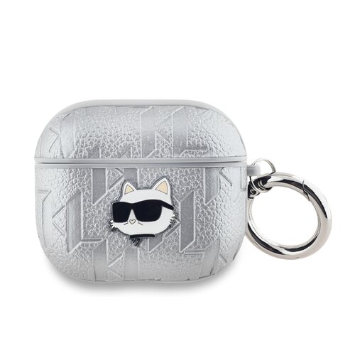 Karl Lagerfeld PU Embossed Choupette Head Pouzdro pro AirPods Pro 2 Silver