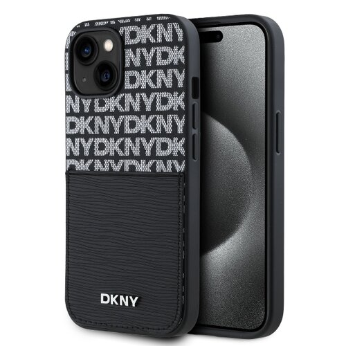 DKNY PU Leather Repeat Pattern Card Pocket Zadní Kryt pro iPhone 15 Black