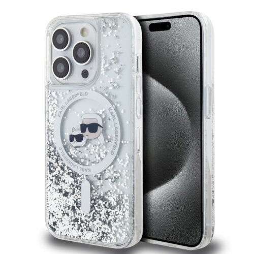 Karl Lagerfeld Liquid Glitter Karl and Choupette Heads MagSafe Zadní Kryt pro iPhone 13 Transparent