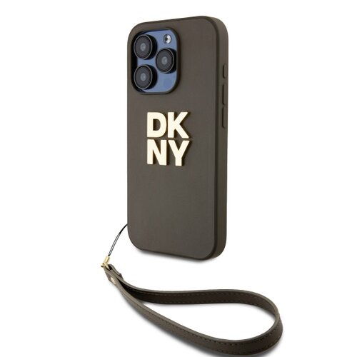 DKNY PU Leather Stack Logo Wrist Strap Zadní Kryt pro iPhone 15 Pro Green