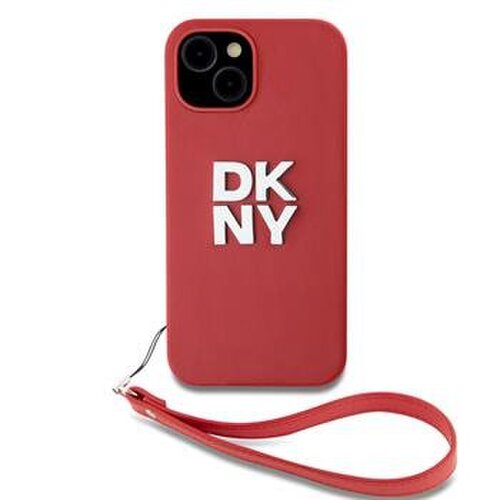 DKNY PU Leather Stack Logo Wrist Strap Zadní Kryt pro iPhone 14 Pro Max Pink