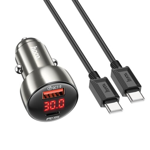 Autonabíjačka HOCO s displejom + kábel USB C 48W Z50 Šedá KS