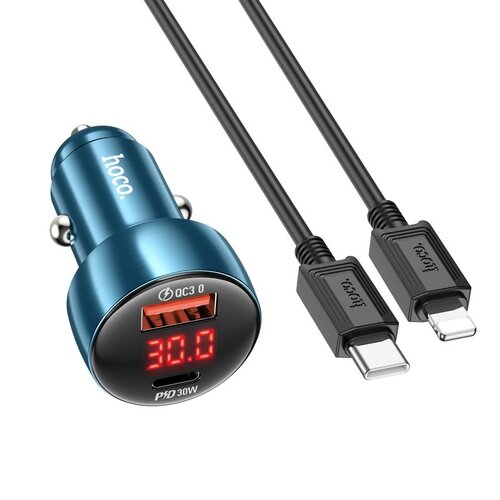 Autonabíjačka HOCO s displejom + kábel USB C 48W Z50 Modrá KS