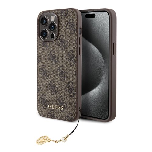 Guess 4G Charm Zadní Kryt pro iPhone 15 Pro Max Tone on Tone Brown