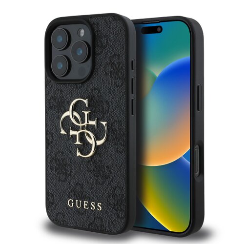 Guess PU 4G Metal Logo Zadní Kryt pro iPhone 16 Pro Max Grey